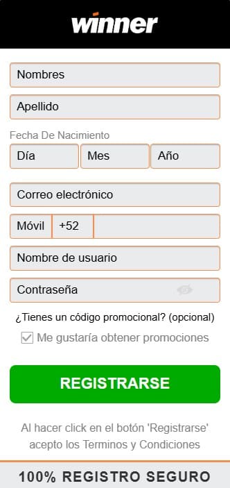Registro en Winner Casino.